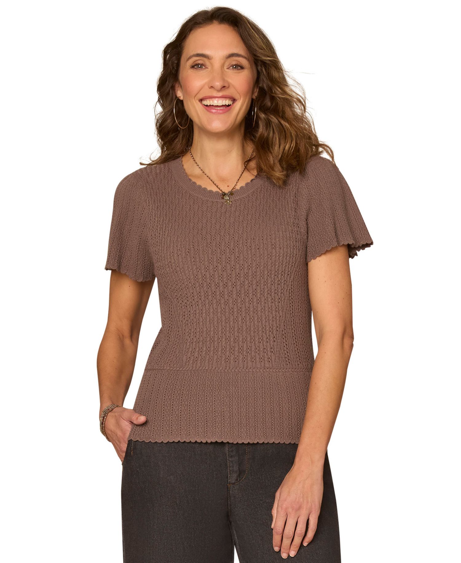 Women's Flounce Short-Sleeve Crochet Top