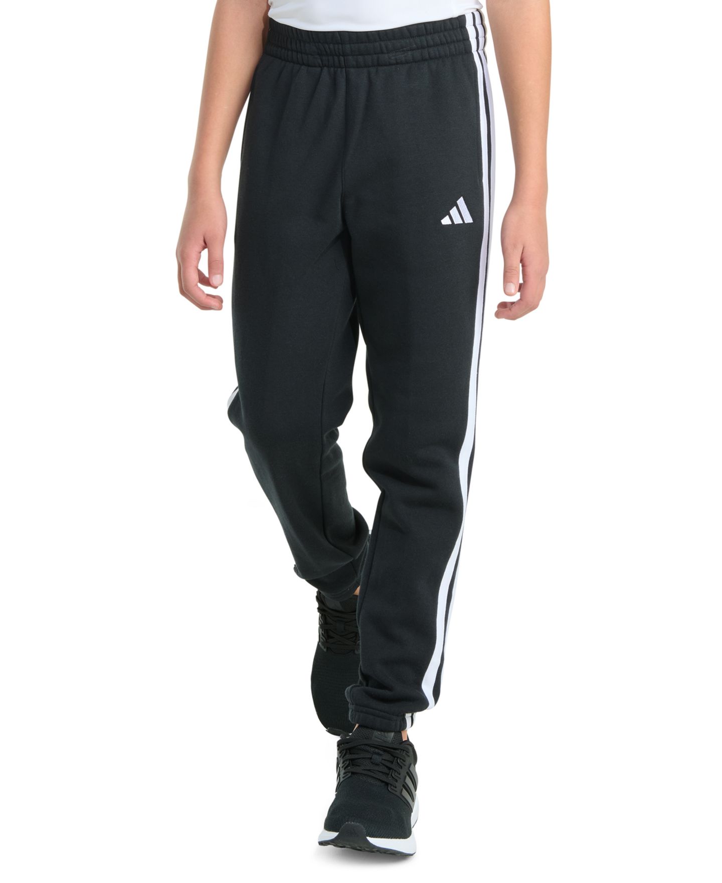 Брюки adidas Essential 3-Stripe Fleece Cuffed Jogger Pants для мальчиков, цвет: Чёрный — фото 1