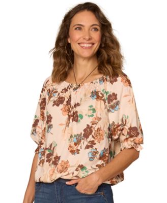 Women's Printed Scoop Neck Woven Top