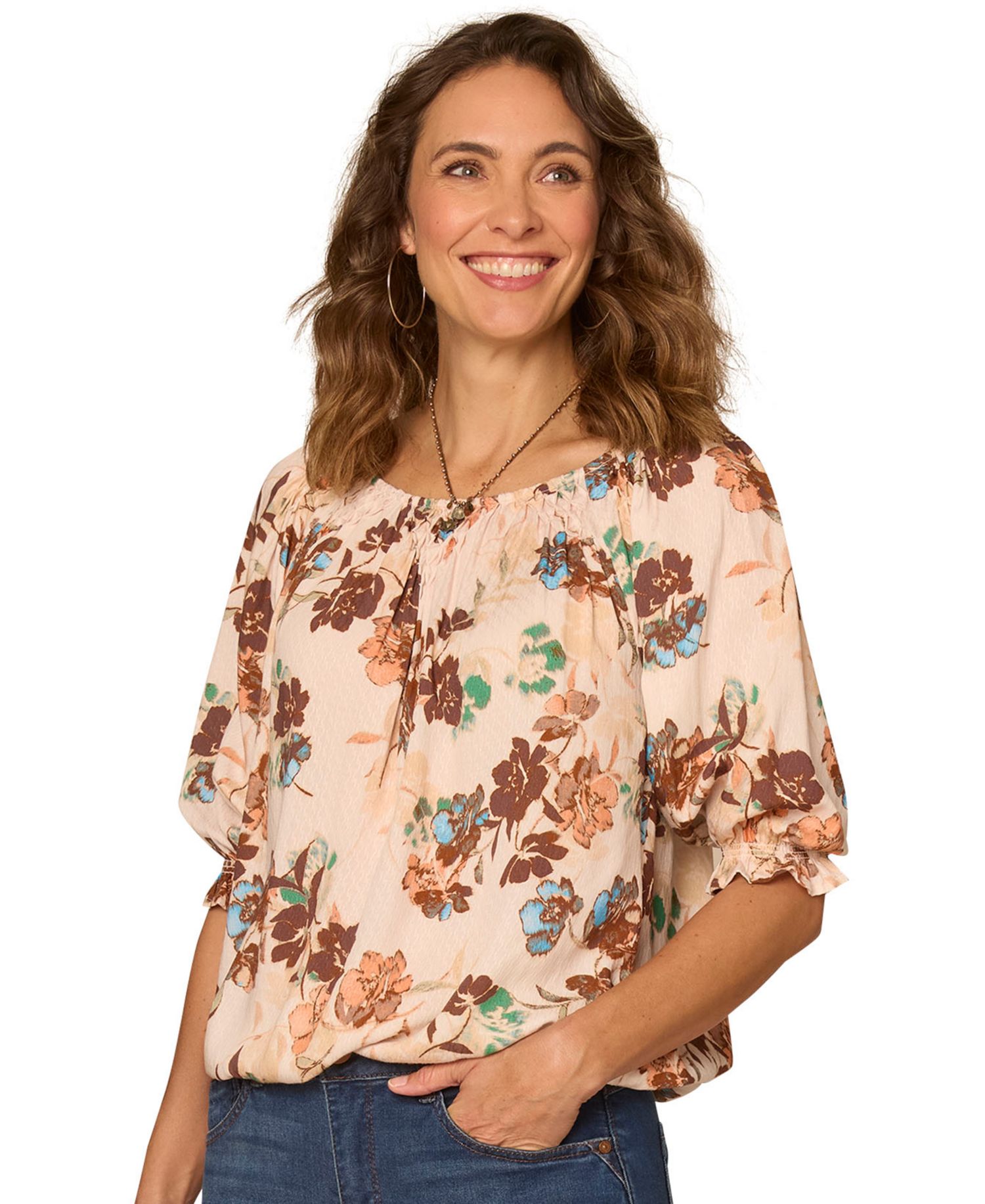 Women's Printed Scoop Neck Woven Top