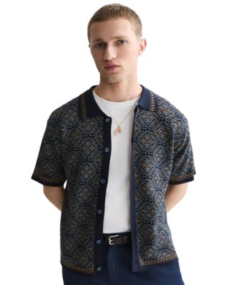 Men's Jacquard Knitted Short-Sleeve Shirt