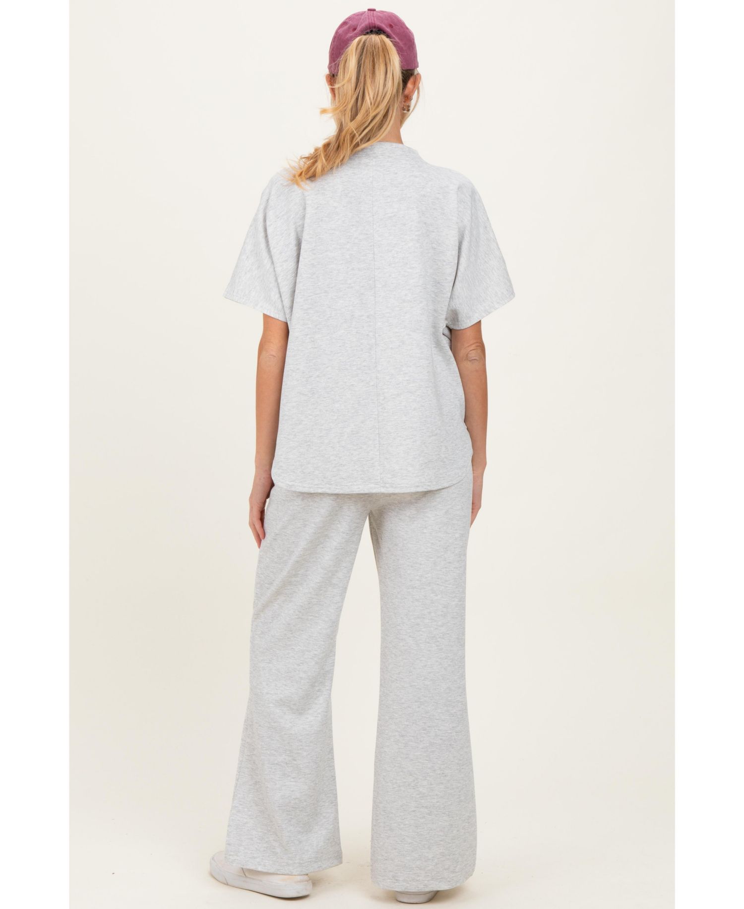 Women's Heather Grey Curved Hem Tee Pants Lounge Set