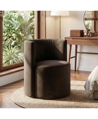 Office Chair for Desk, Velvet Burgundy Barrel Chair with Hidden Casters, Upholstered Tub Seat with Curved Back, Space-Saving Size