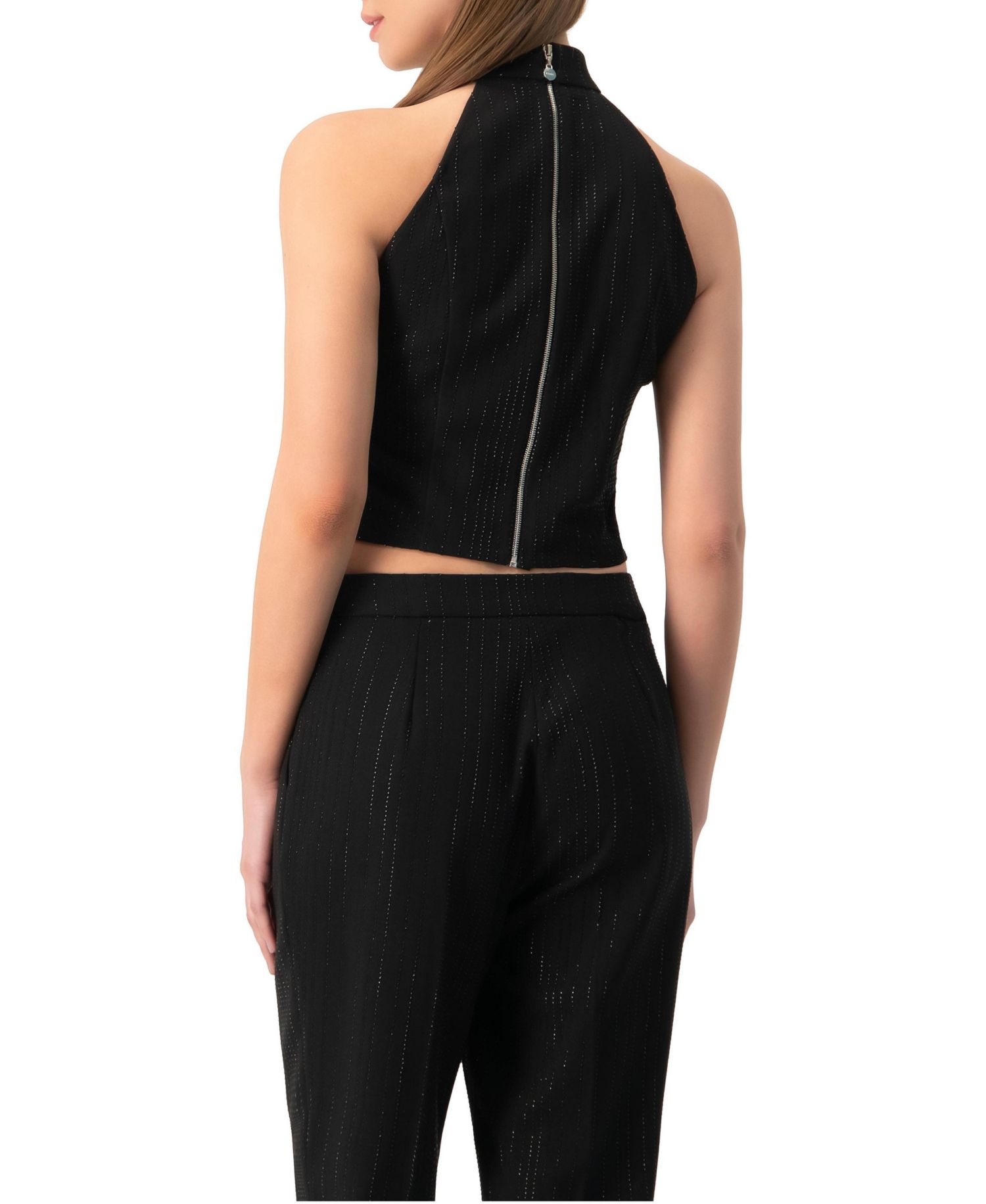 Women's Halter-Neck crystal-adorned Sleeveless Crop Top