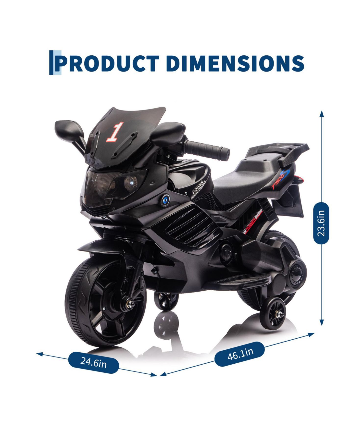 Детская игрушка homfan 6V Battery Powered Ride-On Motorcycle Toy, 3-Wheel Stable Design, Training Wheels, Headlight, Horn and Music, Realistic Motorbike, Outdoor Play, цвет: Чёрный — фото 2