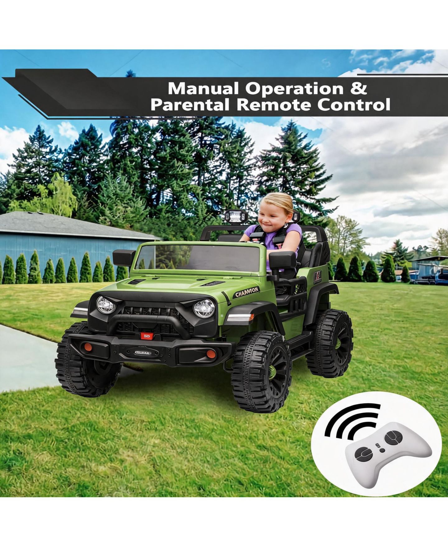 Детские игрушки homfan 24V 2-Seater Electric Ride-On Car Motor, 20" Extra Wide Seat, 3-Speed, Parental Remote, Wireless Music, LED Lights, Safety Belt, UTV, Gift — фото 3