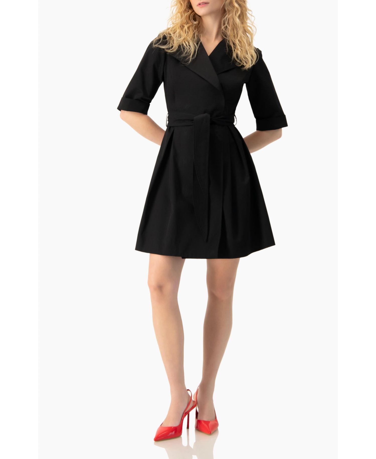 Women's Belted Collared Short-Sleeve Shirt Mini Dress