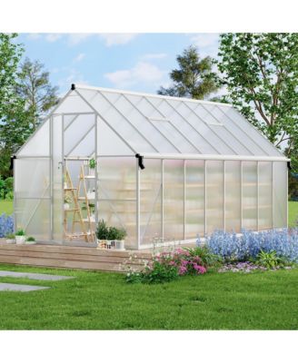 Heavy Duty 8x16Feet Aluminum Polycarbonate Walk-In Greenhouse Roof Vent, Lockable Door, All Weather Gardening Tent for Backyard, Patio, Garden
