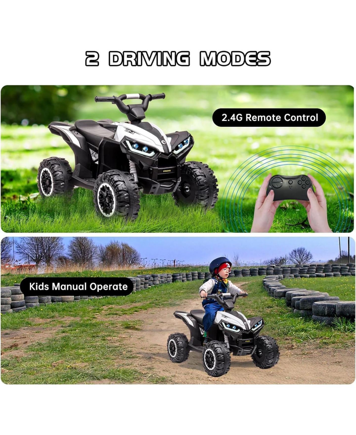 Детская игрушка homfan Kids ATV, 12V Ride On Toy ATV, Battery Powered 4 Wheeler Quad Car, Electric ATV with Remote Control, Music, Horn, Monitor Display, цвет: Чёрный — фото 8