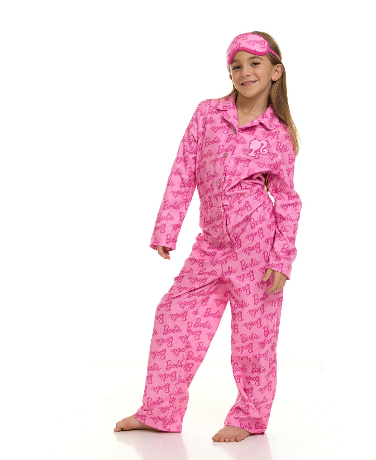 Barbie Girl's (4-16) Fleece One Piece Pajama and Sleep Mask Set