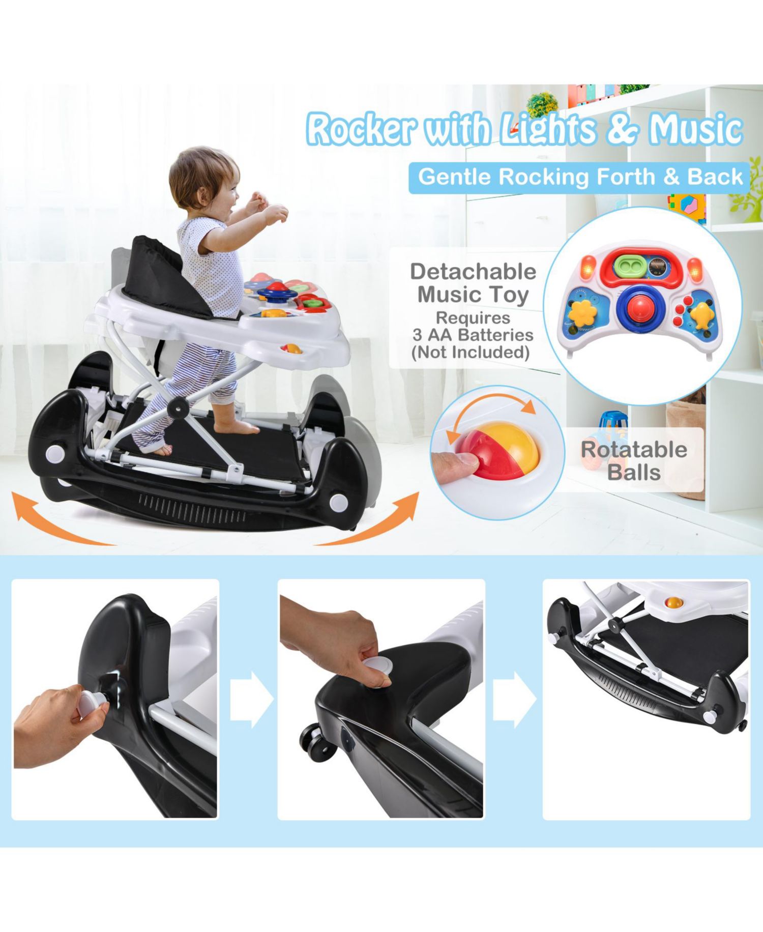 Toddler Baby Walker 6-in-1 Foldable Design with Adjustable Height Support
