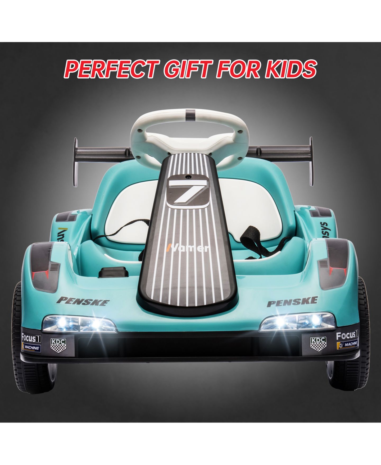 Детские игрушки homfan Electric Go Kart Ride-On Racing Car, Dual Motors, Remote Control, Safety Belt, LED Headlights, Music, Standard Test Method Certified, цвет: Зелёный — фото 6