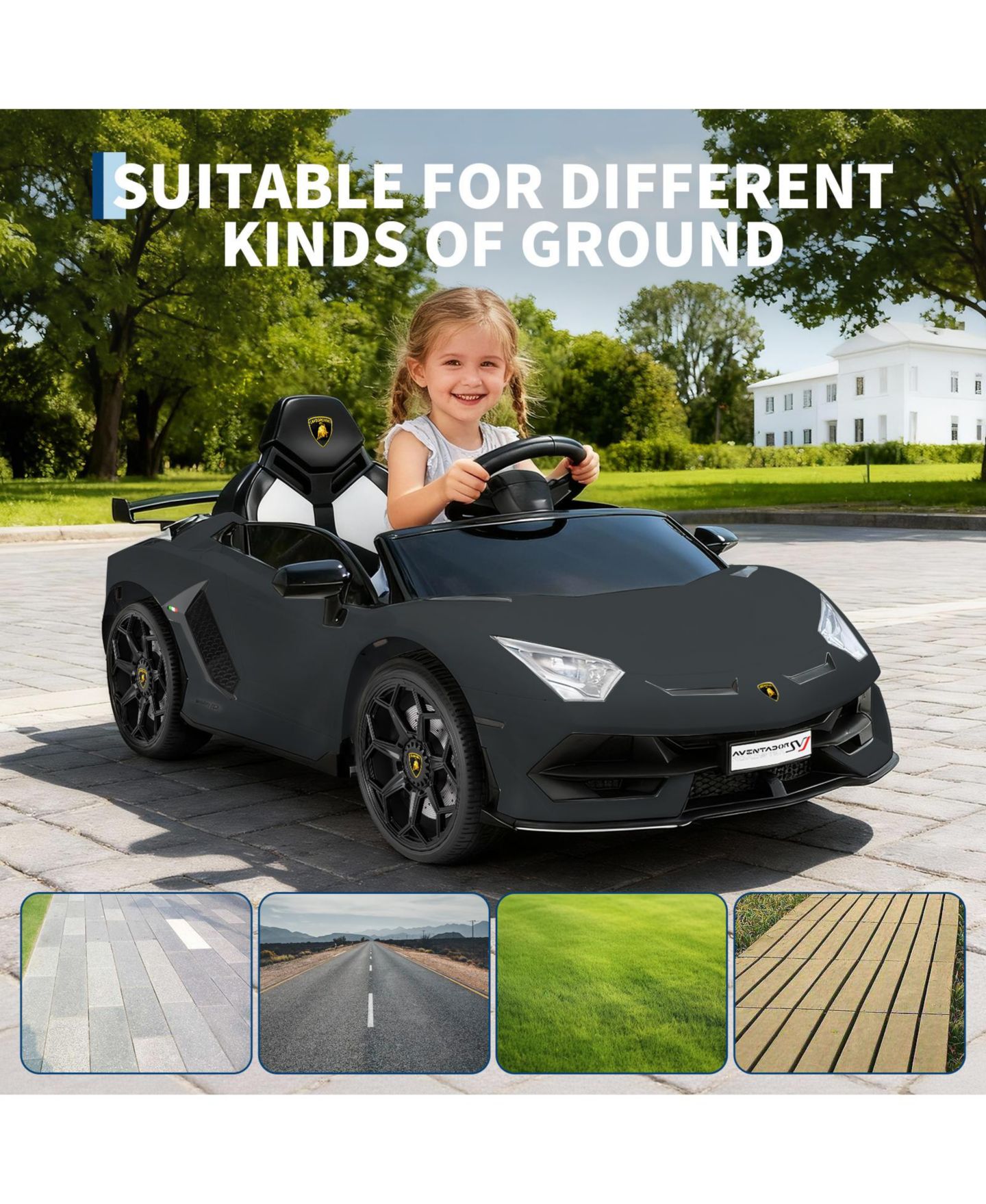 Детская игрушка homfan Licensed Lamborghini Electric Ride-On Car for Kids – Battery Powered Sports Car Toy with Remote Control, 2 Speeds, LED Headlights, цвет: Чёрный — фото 8
