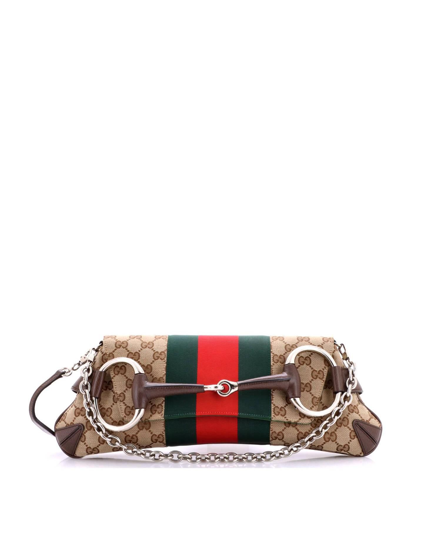 Medium Horsebit NM Web Chain Clutch GG Canvas