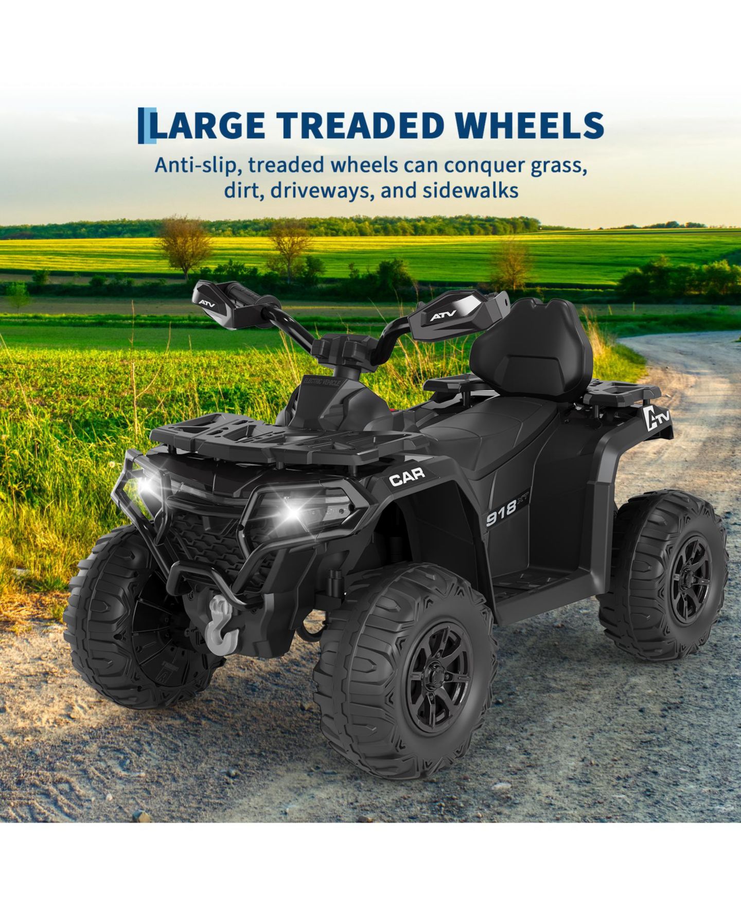 Детская игрушка homfan Electric Kids ATV 4-Wheeler Ride-On Car for Ages 3-8 - Dual Motors, Remote Control, LED Headlights, Music Player, Urgent Brake, цвет: Чёрный — фото 7