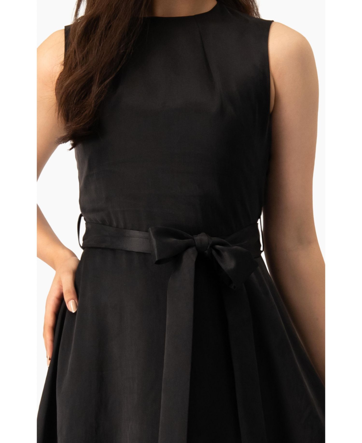 Women's Sleeveless Tie-Waist A-Line Midi Fit-and-Flare Dress with Sash Belt