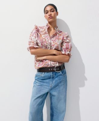 Women's Paisley-Print Ruffled Blouse