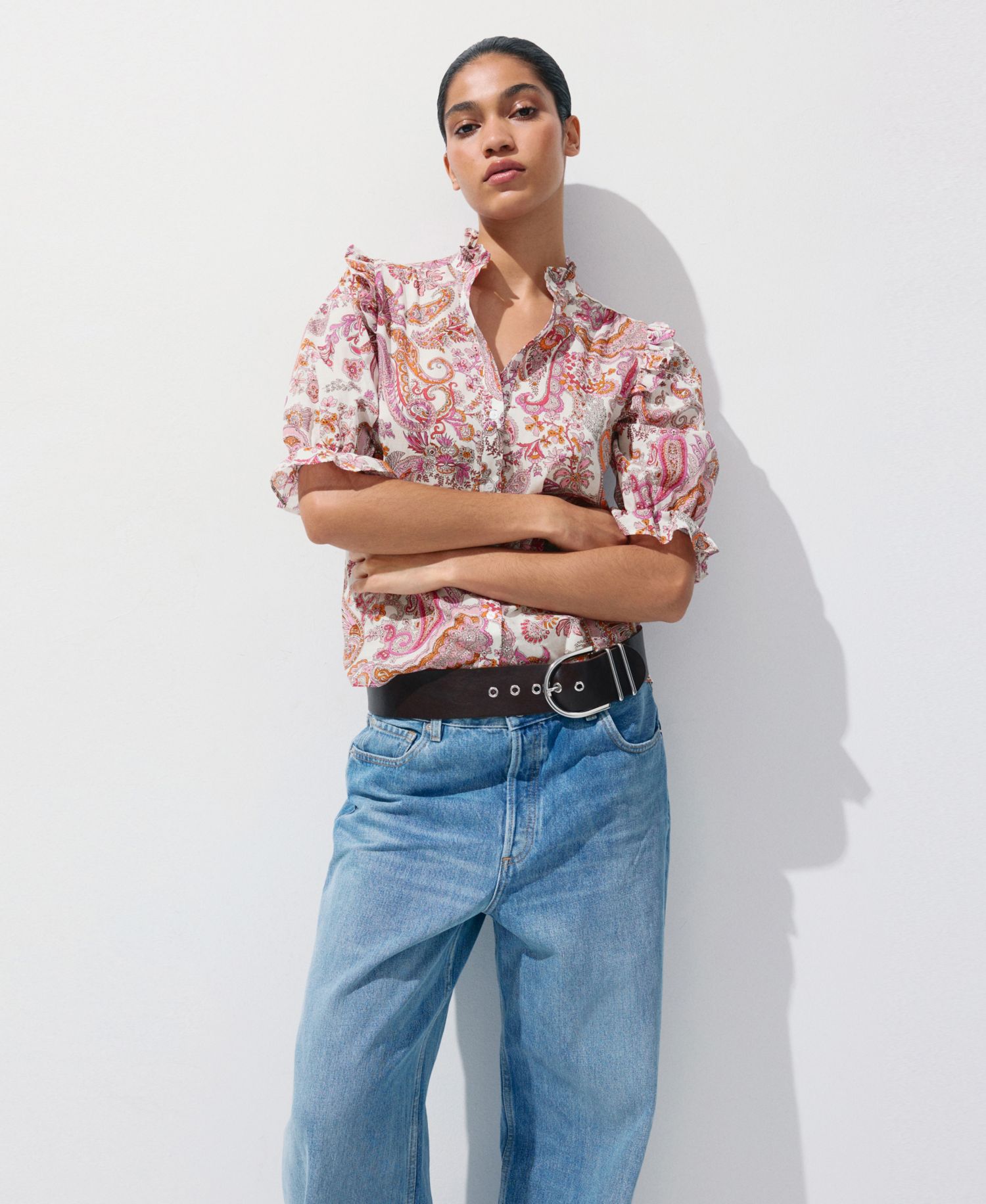 Women's Paisley-Print Ruffled Blouse