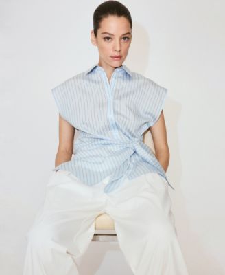 Women's Tie Detail Lyocell Striped Shirt