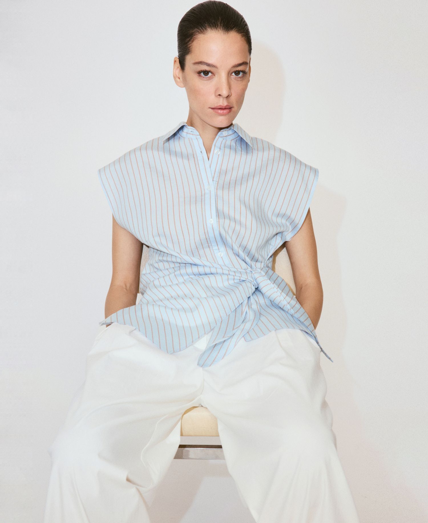 Women's Tie Detail Lyocell Striped Shirt