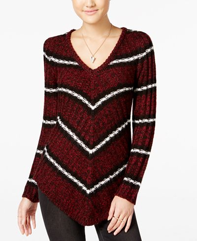 Ultra Flirt Juniors' Mitered Stripe Tunic Sweater