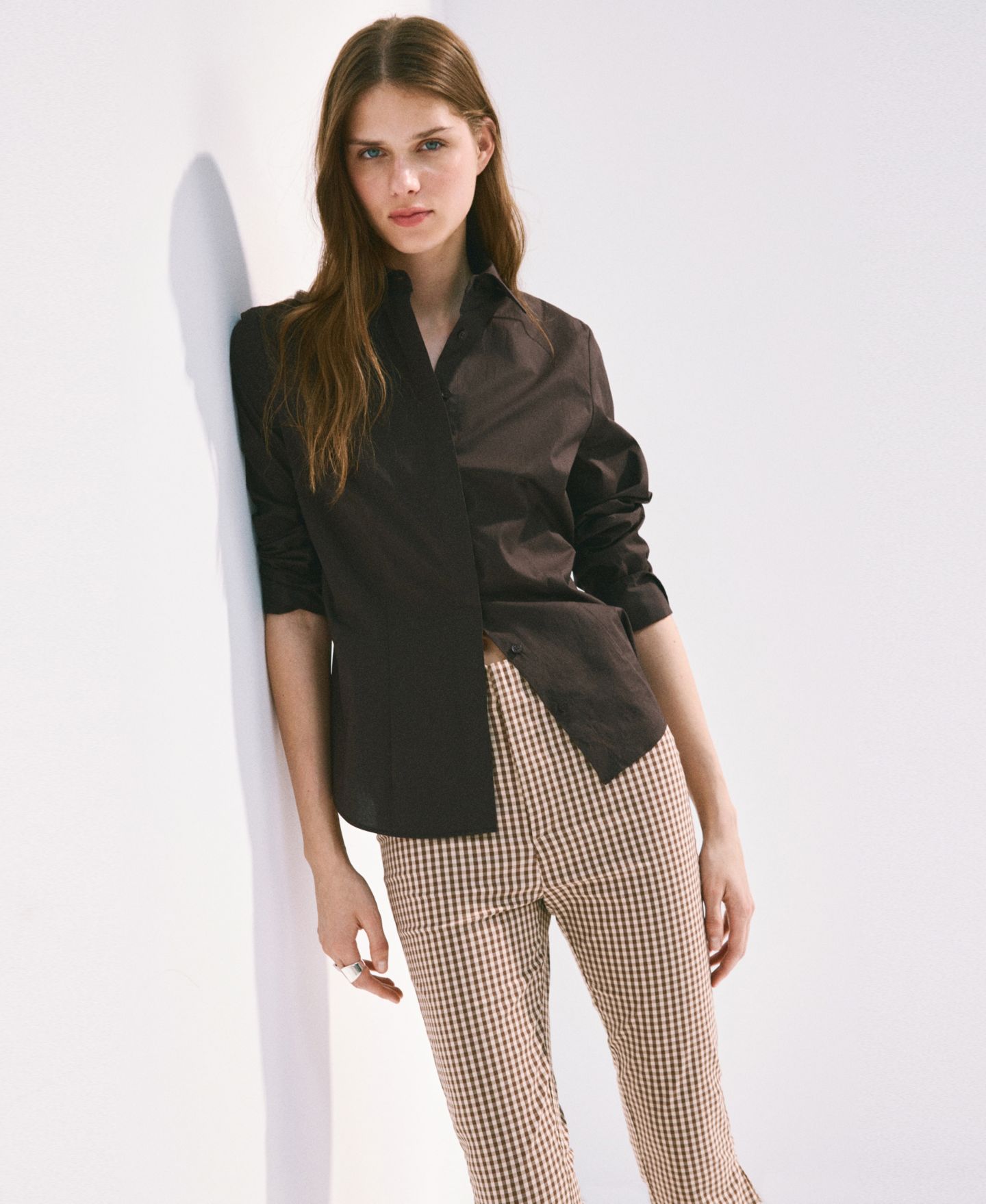 Женские брюки Mango Gingham Capri, цвет: Коричневый — фото 3