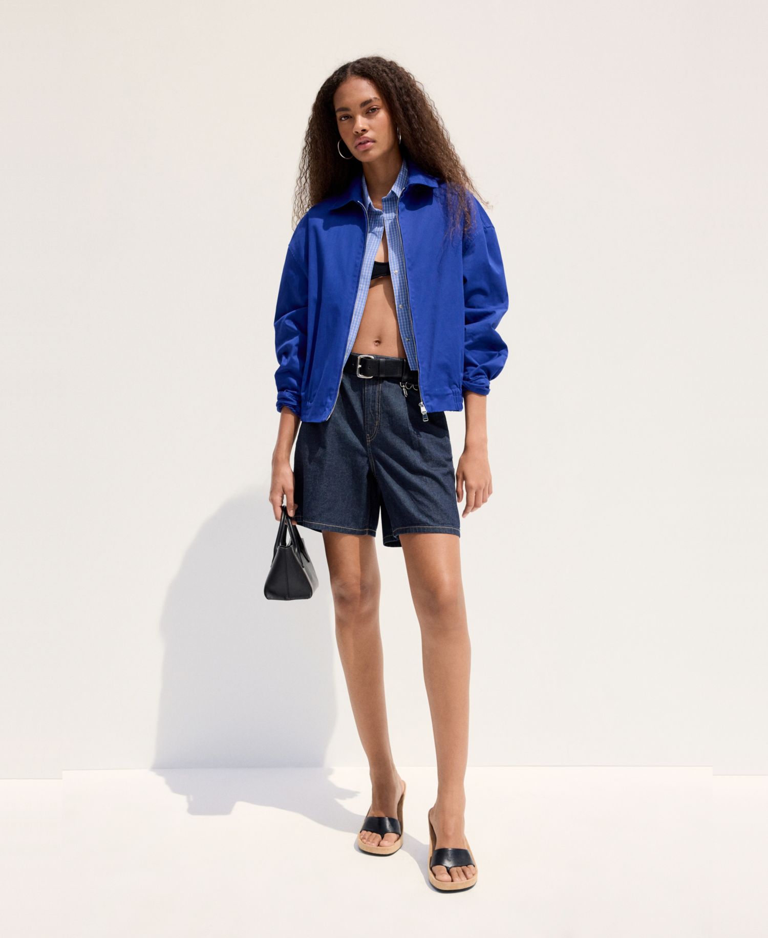 Women's Mid-Rise Pleats Denim Bermuda Shorts