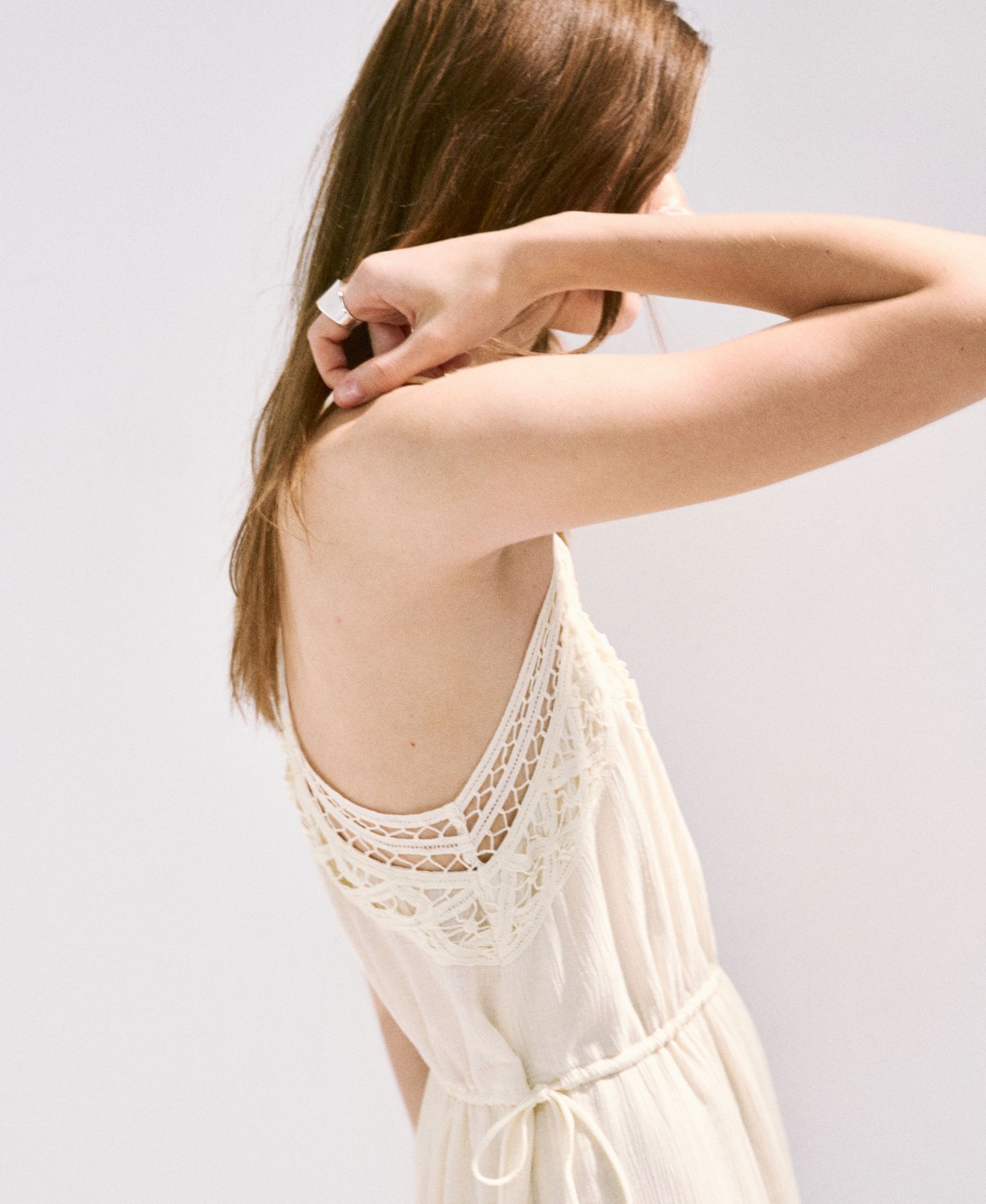 Women's Openwork Embroidery Crinkled Dress