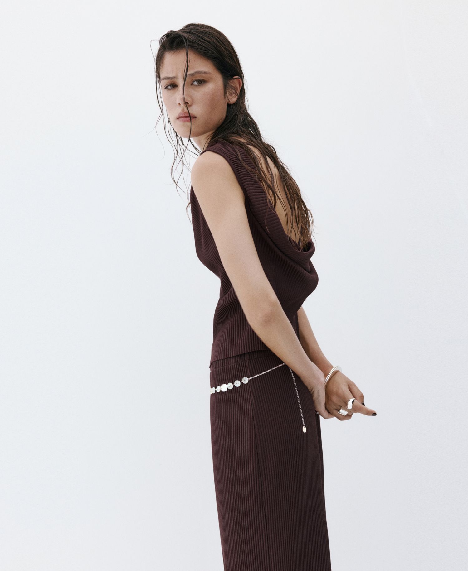 Women's Bead Detail At The Back Textured Top