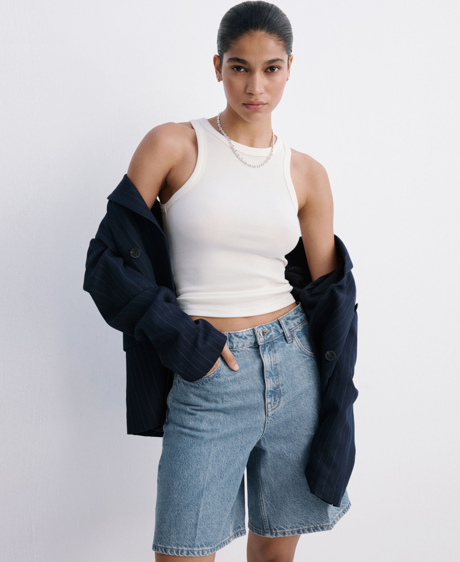 Women's High-Waist Straight-Fit Denim Shorts