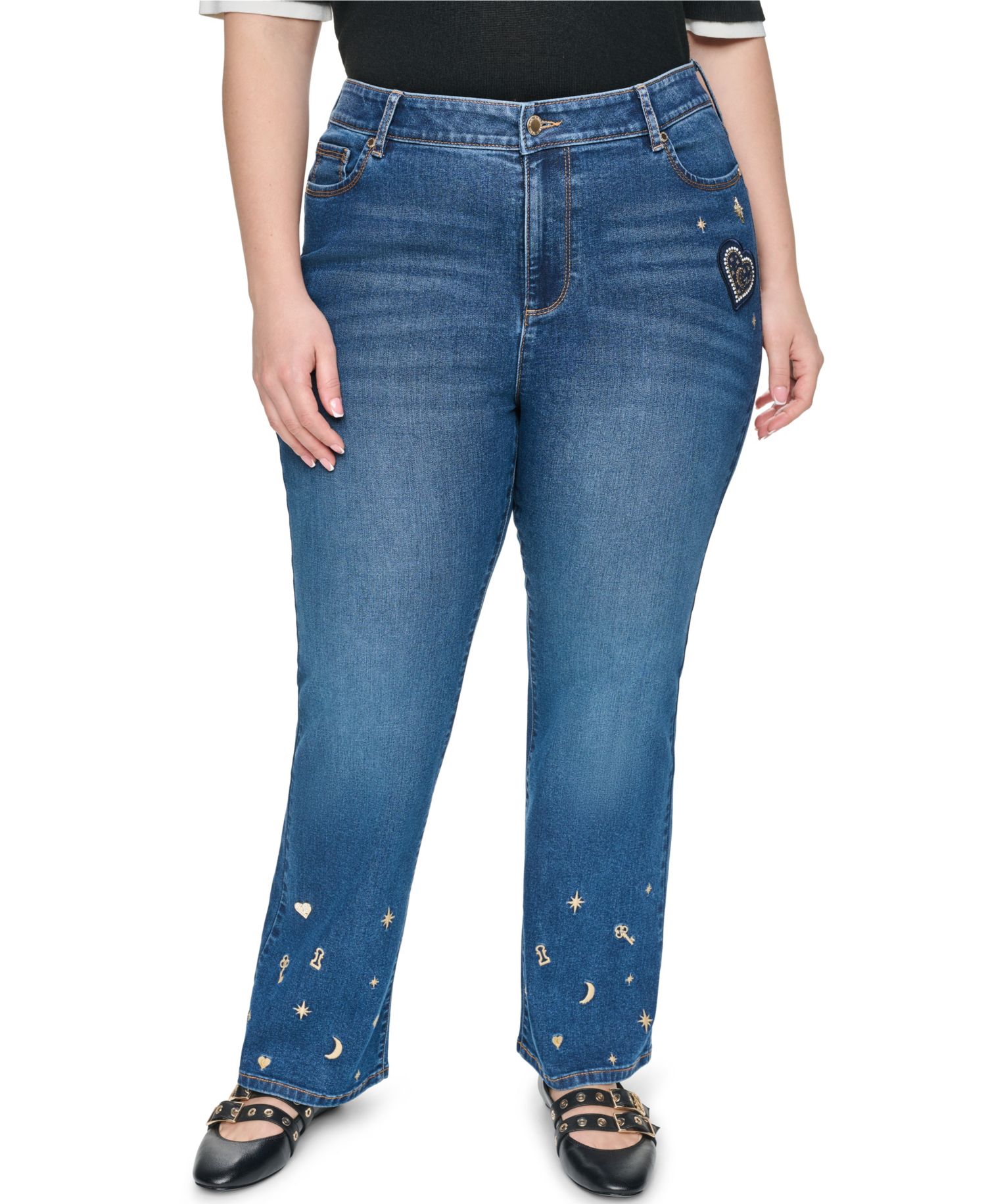 Plus Size Embroidered Motif Mid-Rise Bootcut Jeans