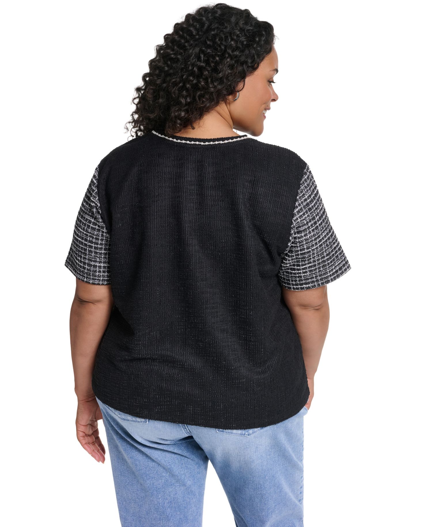 Plus Size Tweed Knit Short-Sleeve Top