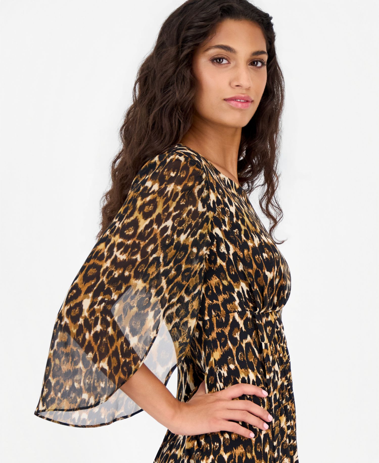 Petite Leopard-Print Tulip-Sleeve Dress