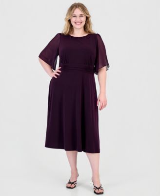 Plus Flutter-Sleeve Midi Dress