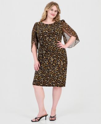 Plus Size Tulip Sleeve Animal-Print Sheath Dress