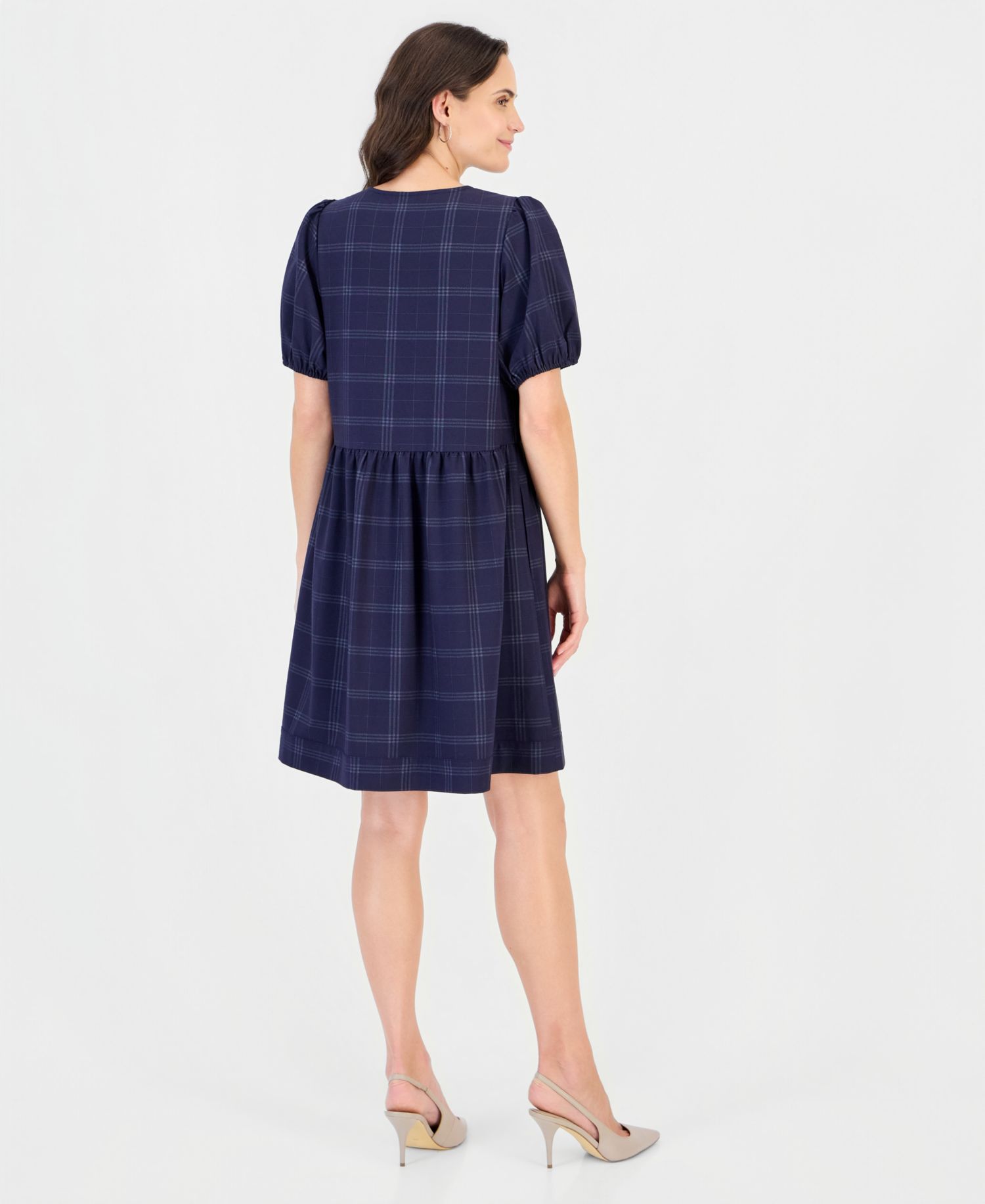 Petite Candlelight Peach Crewneck Short-Sleeve Dress with Pockets