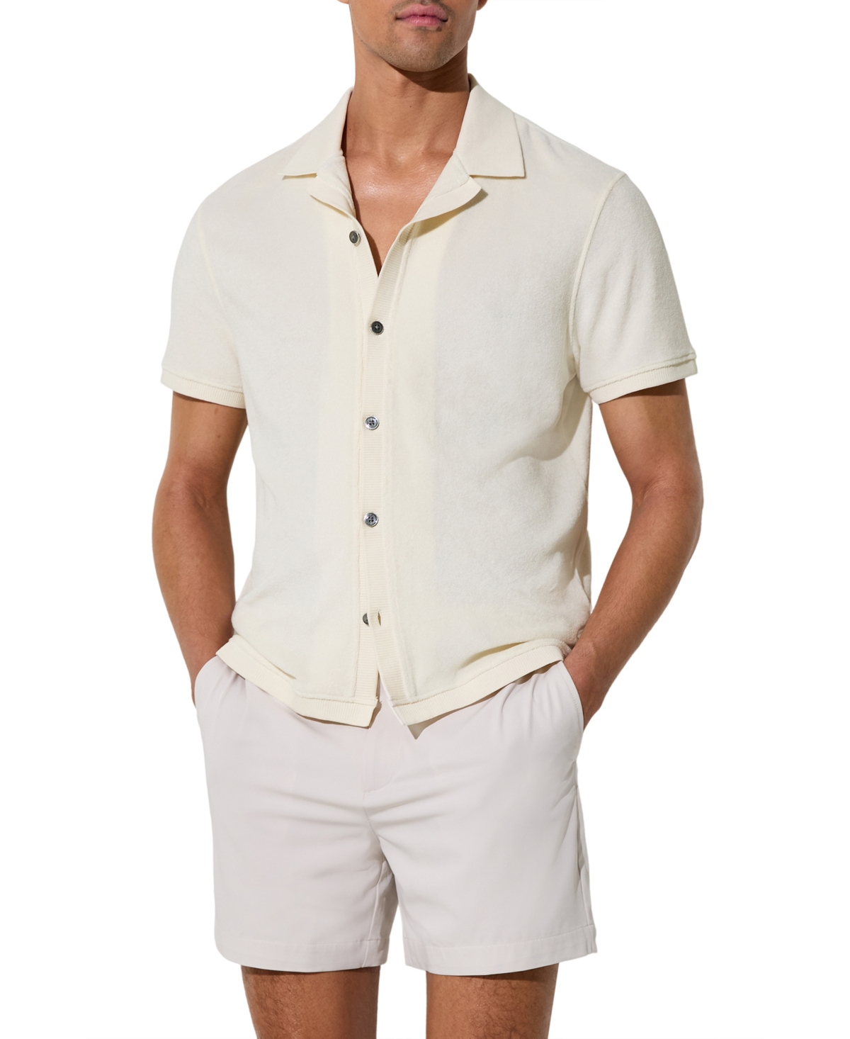 Reiss Men's Eden Towelling Short-Sleeve Shirt - White