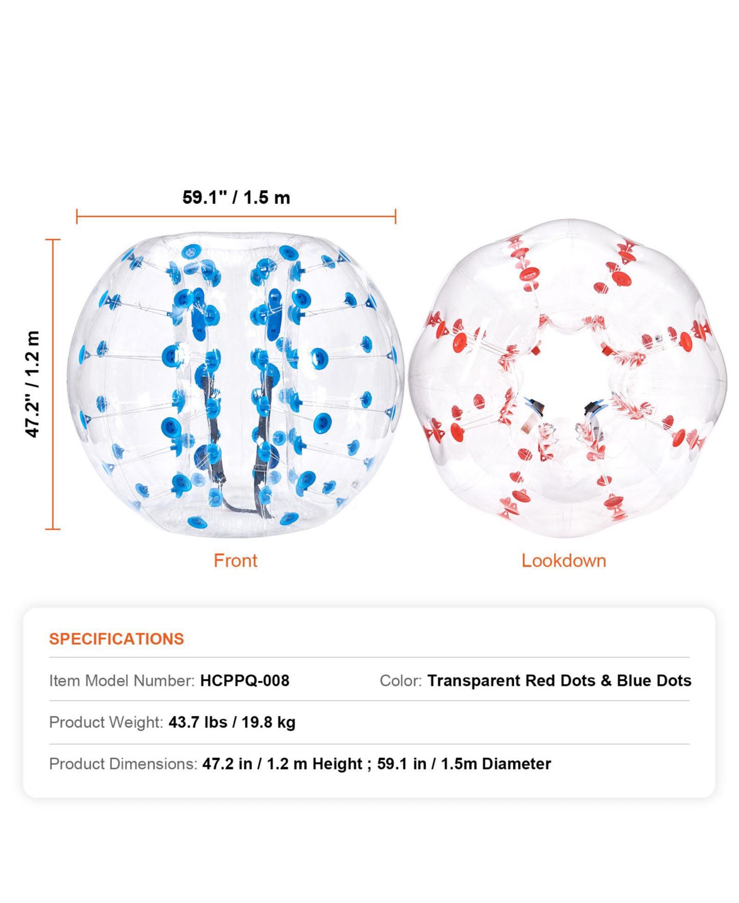 Детские игрушки VEVOR Sumo Zorb Balls 59.1" Diameter Inflatable Bumper Balls 2-Pack, Ages 7+ — фото 7