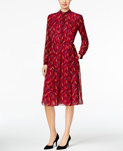 Anne Klein Feather-Print Shirtdress