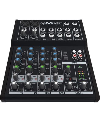 Mix8 8-Channel Compact Mixer, 20Hz to 30kHz Frequency Response, 3.8kOhms Mic-In / 1kOhms Tape Out / 22Ohms Phones Out Impedances, 2-Pin DC