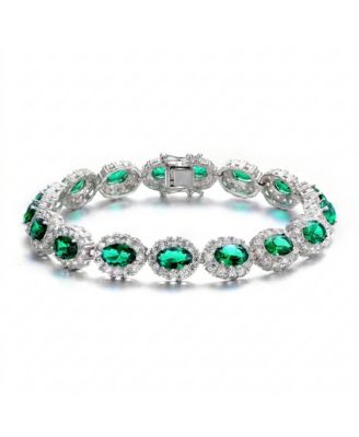 Sterling Silver Oval Colored Cubic Zirconia Stylish Tennis Bracelet