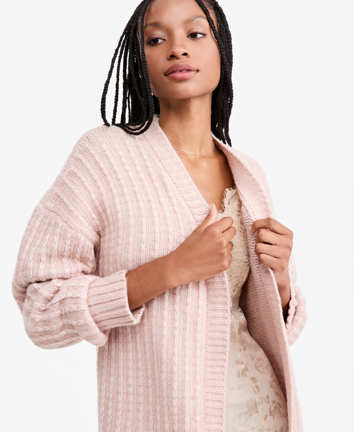 Women's Duster Open-Front Ribbed-Knit Cardigan