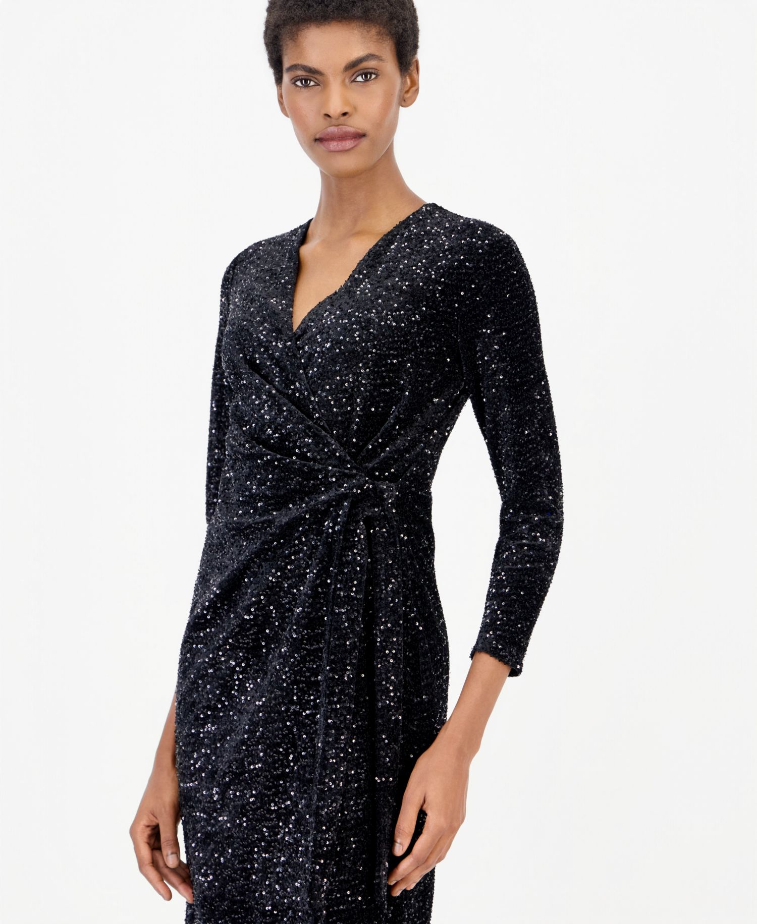 Women's Classic Velvet Sequin Faux-Wrap Dress