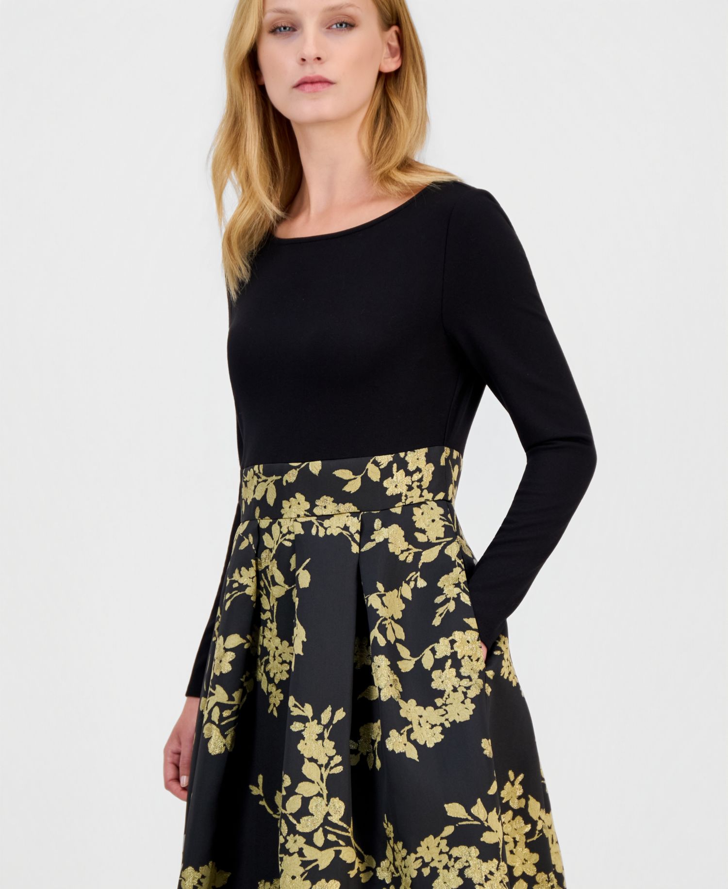 Petite Serentiy Boat Neck Long Sleeve Fit & Flare Dress