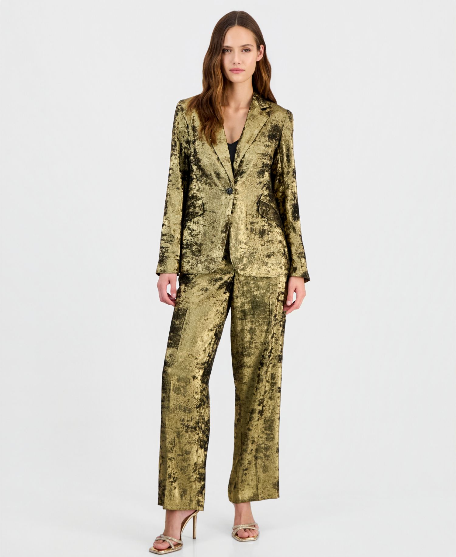 Women's Metallic Foil-Crepe Notched Collar Blazer