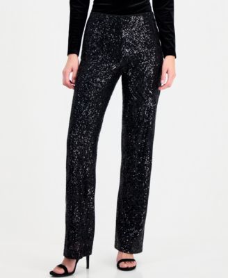 Women's Pull-On High-Waisted Wide-Leg Sequin Mesh Pants