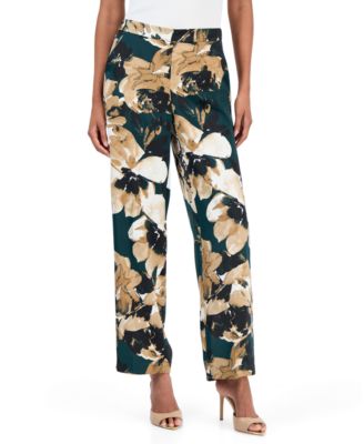 Women's Floral-Print Pull-On Wide-Leg Pants
