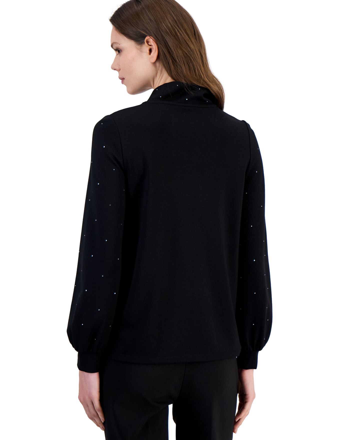 Женская блузка Anne Klein Cowl Neck Puff Sleeve Rhinestone, цвет: Чёрный — фото 4