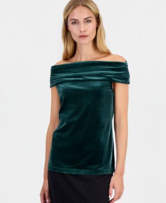 Women's Off-the-Shoulder Ruched Velvet T-Shirt
