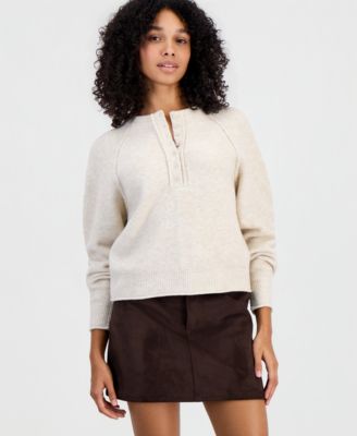 Women's Henley Long-Sleeve Relaxed-Fit Sweater